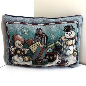 Fitz & Floyd Snowman Christmas Tapestry Throw Pillow Snowflakes Winter Holiday